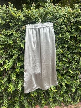 GAP Silver Satin Elastic-Waist Midi Skirt